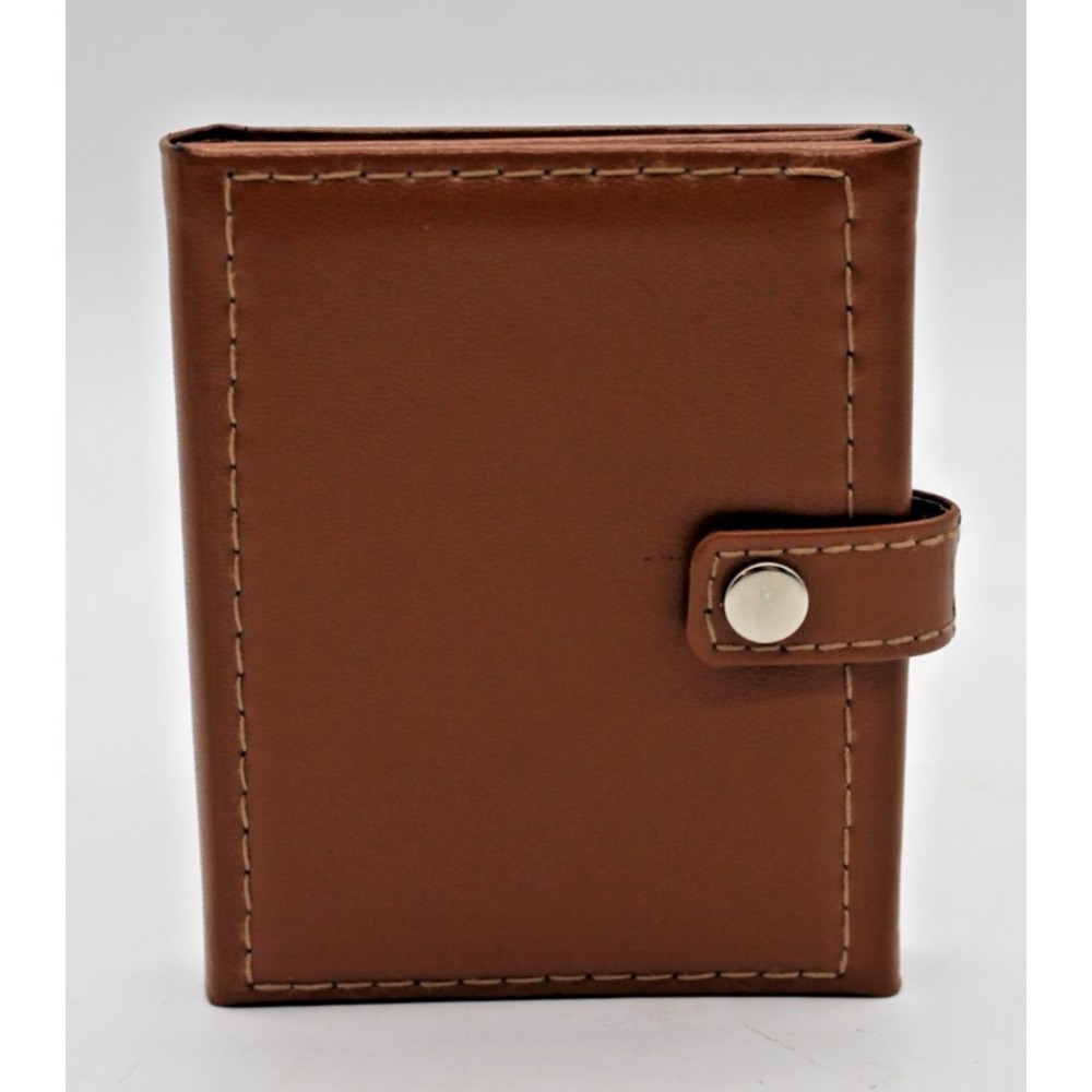 Bulova Triple Folding Photo Album Travel Picture Frame Leather Brown Snap Close